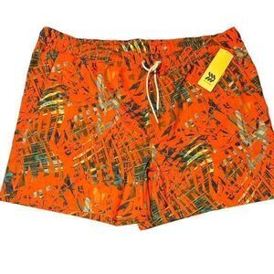 All in Motion Men's 2XL Orange Tropical Hawaiian Swim Shorts Birds Leaves UPF